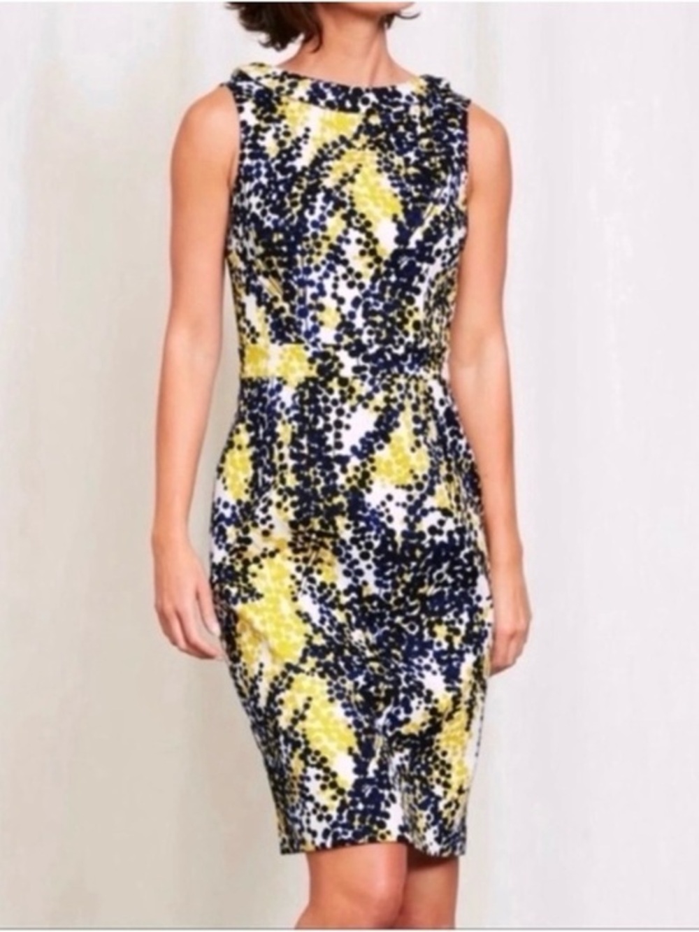 Boden whimsy fairy garden Yellow and Navy Abstract Dot Midi Dress 8